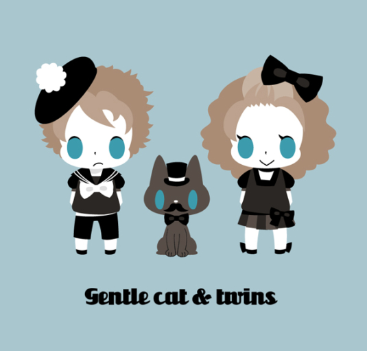 Gentle cat & twins